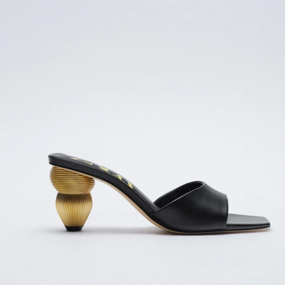 ZARA Metallic Heel Slides